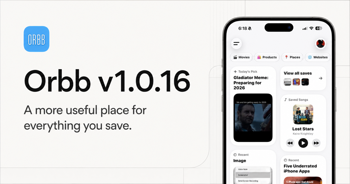 Orbb v1.0.16 shown beside the refreshed Orbb home screen